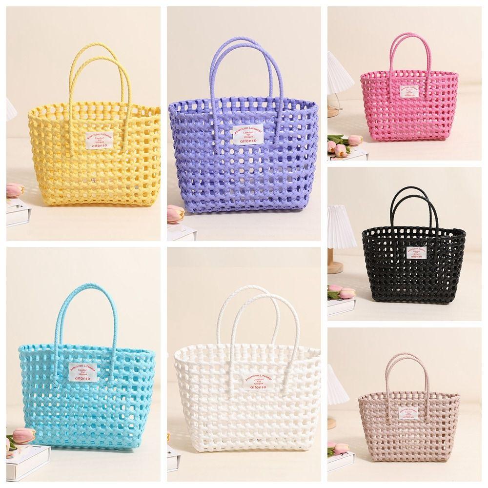 Vacation Style Hollow Weave Bag Countryside Style Vegetable Basket Bag Cute PVC Handbag  Holiday