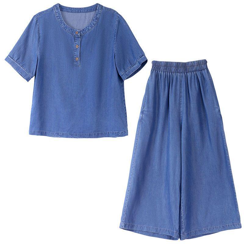 Denim Anzug Damen Sommer Cowboy 2-teilige Sets Koreanische Mode Büro Hosen Outfit Damen Lässig Damen Jeans Zweiteiler