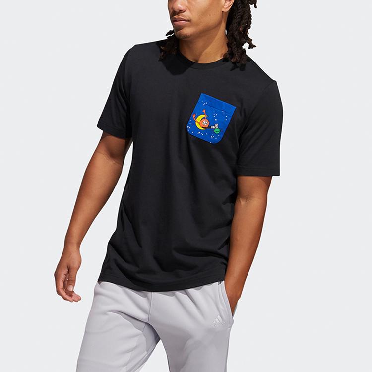 Adidas Lil Stripe Pocket Cartoon Print Basketball Round Neck Short Sleeve T-Shirt Men Tops Black GQ8377