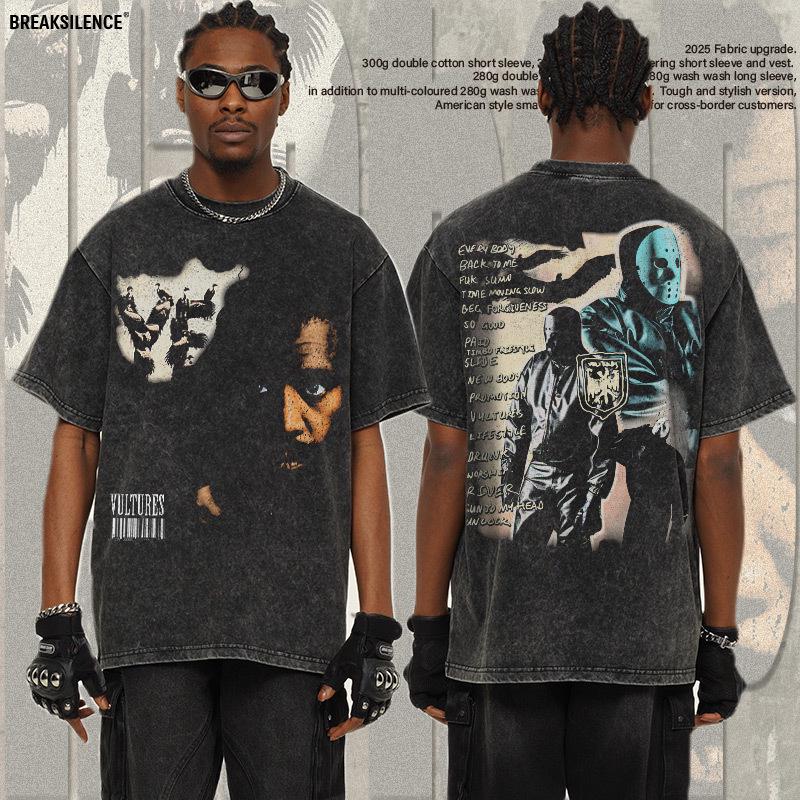 

2025 Cross-Border Summer American Retro Heavyweight Men s Cotton T-Shirt 300g, Loose Fit, Short Sleeve. X-Large