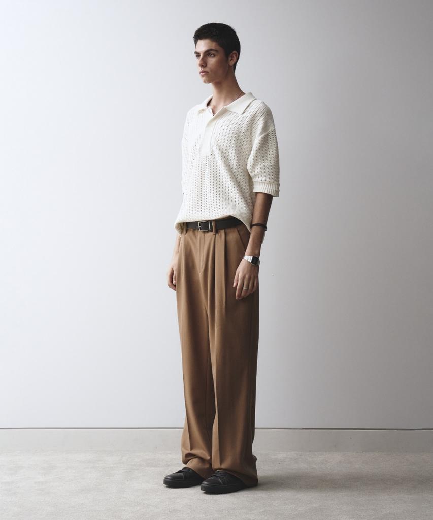 MAISON MINED Saint Two Tuck Wide Pants Beige