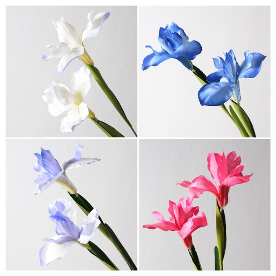 Artificial Iris Flower 2 Heads Faux Silk Flower Bouquet Long Stem Fake Iris Flowers for Floral Arrangements Table Centerpiece Party Wedding Decor