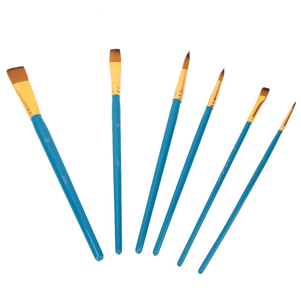 6pcs Wooden Handle Drawing Pen Nylon Hair Paint Brush Set Art Craft Watercolor Painting(Blue)