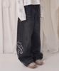PRENDA Glitter Logo Vintage Washed Denim Pants Black