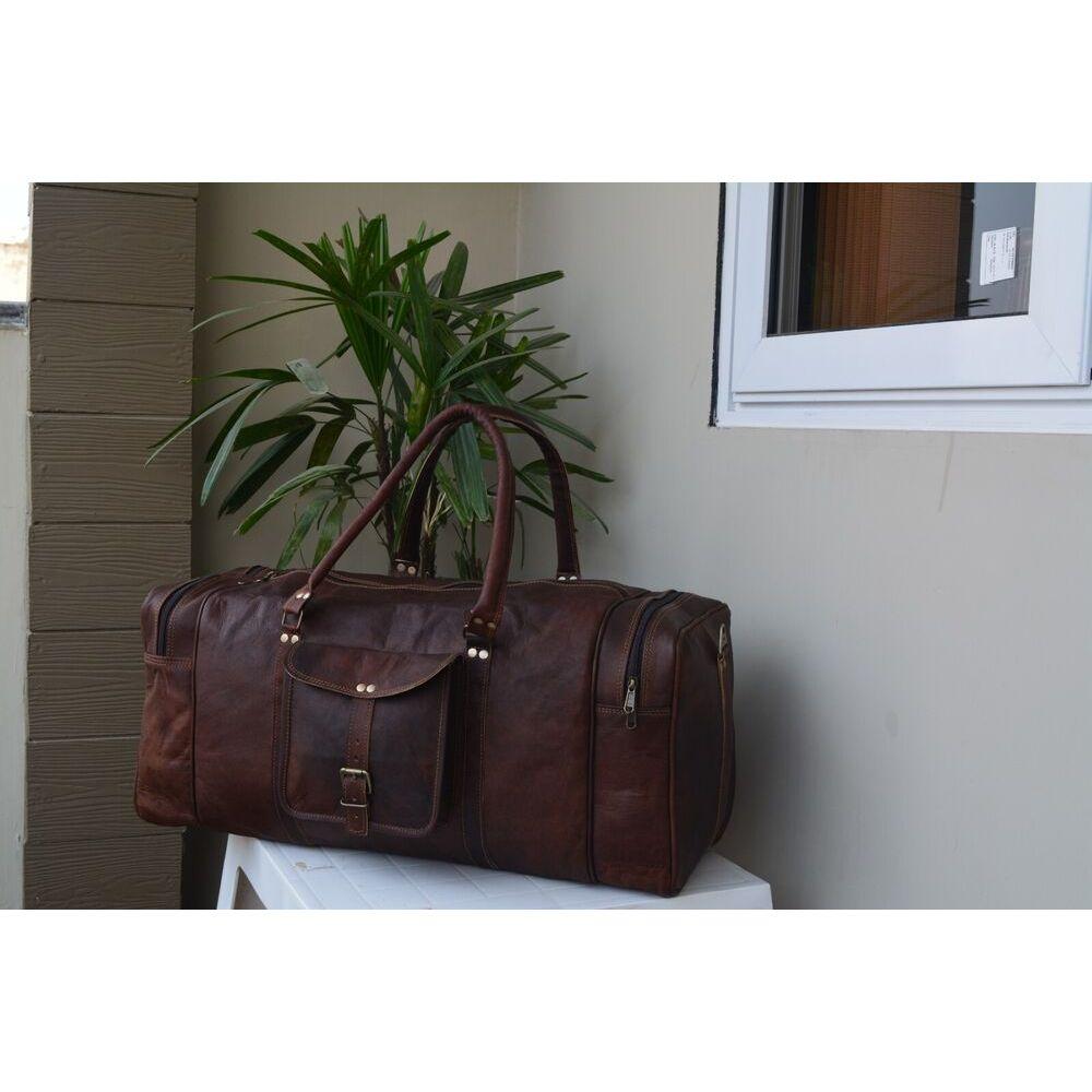 Vintage Genuine Bag Goat Leather Gym Travel Luggage Duffle Weekend Overnight