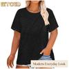 Women's Fashion Casual Solid Color Print Short Sleeve O-Neck Blouses & Shirts