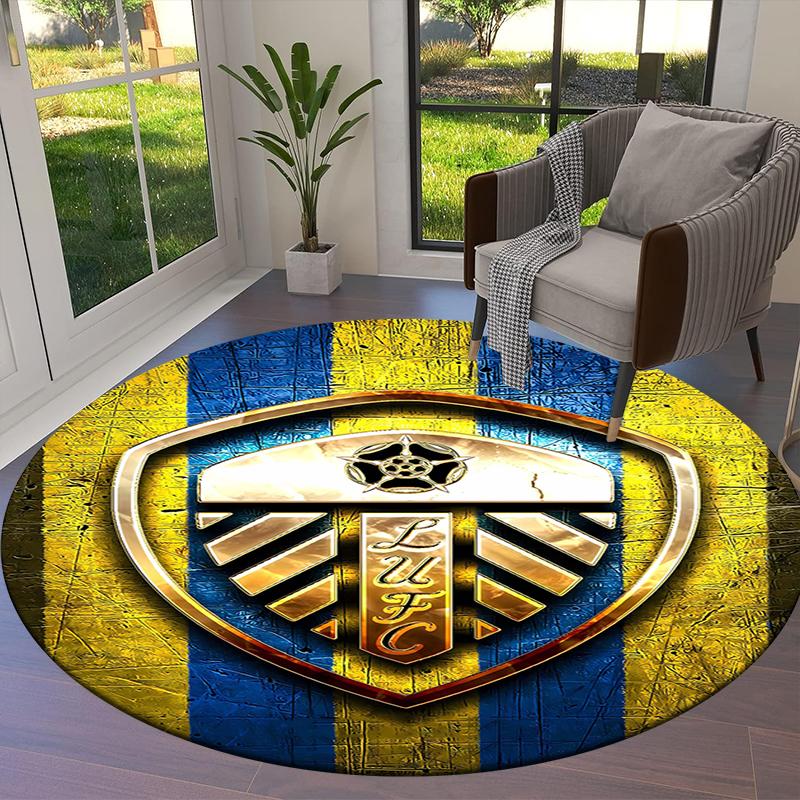 Alfombra Redonda del Leeds United Football Club, Alfombra para Sala de Estar, Dormitorio, Sofá, Sala de Juegos Decoración, Felpudo Antideslizante