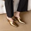 Fashion Baotou Slippers Women's New Spring Square Toe Shallow Mouth No Heel Half Drag Outward Wear Special-shaped Heel High Heels