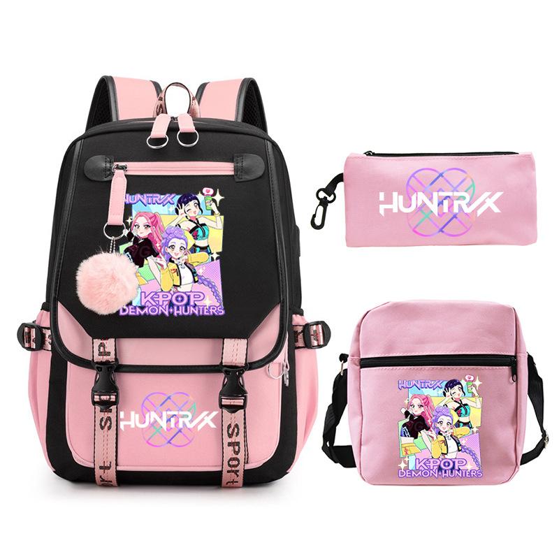 Animation Cartoon Peripheral Printing Trend Lightweight Shoulder Backpack, Primary And Secondary School Student Leisure Schoolbag Three-Piece Set
