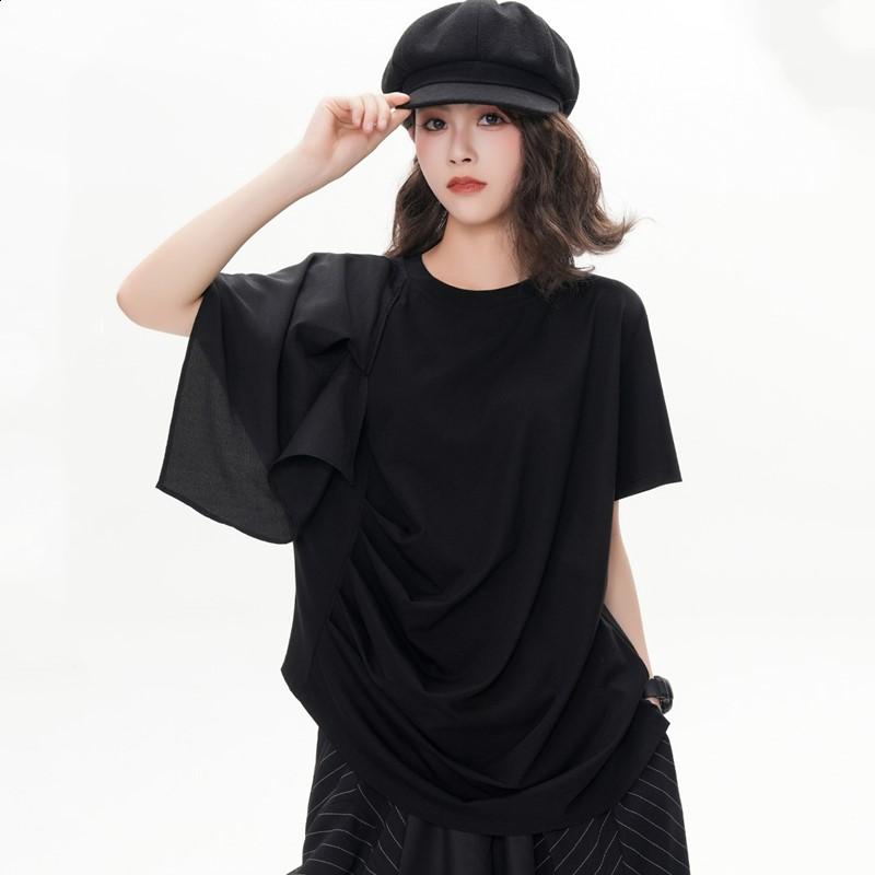 Short Sleeve Oversized Black Patchwork Casual Loose Summer Tee T Shirt Women T-shirt Top