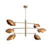 6 Light Curved Pendant Sputnik Chandelier | Mid Century Modern Raw Brass Ceiling Fixture