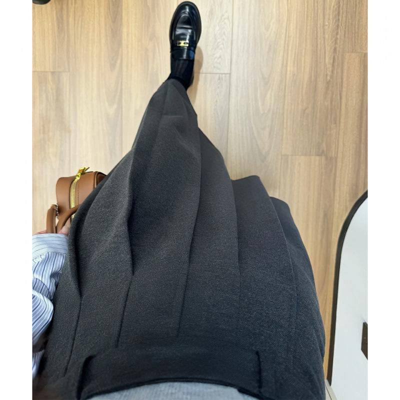 2025 New Style Women s Grey A-Line Woolen Pleated Long Skirt Large