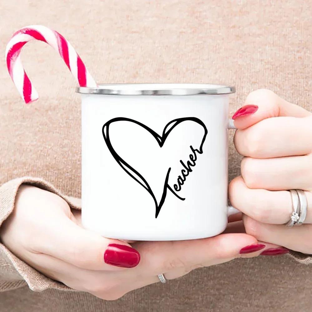 Teacher's Day Stationery Heart Apple Enamel Mugs Handle Cups Coffee Tea Milk Mugs Bonfire Party Best Gifts for Teacher