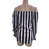 Women's Fashion Loose Strapless Lantern Sleeve Asymmetric Hem Striped Shirt
