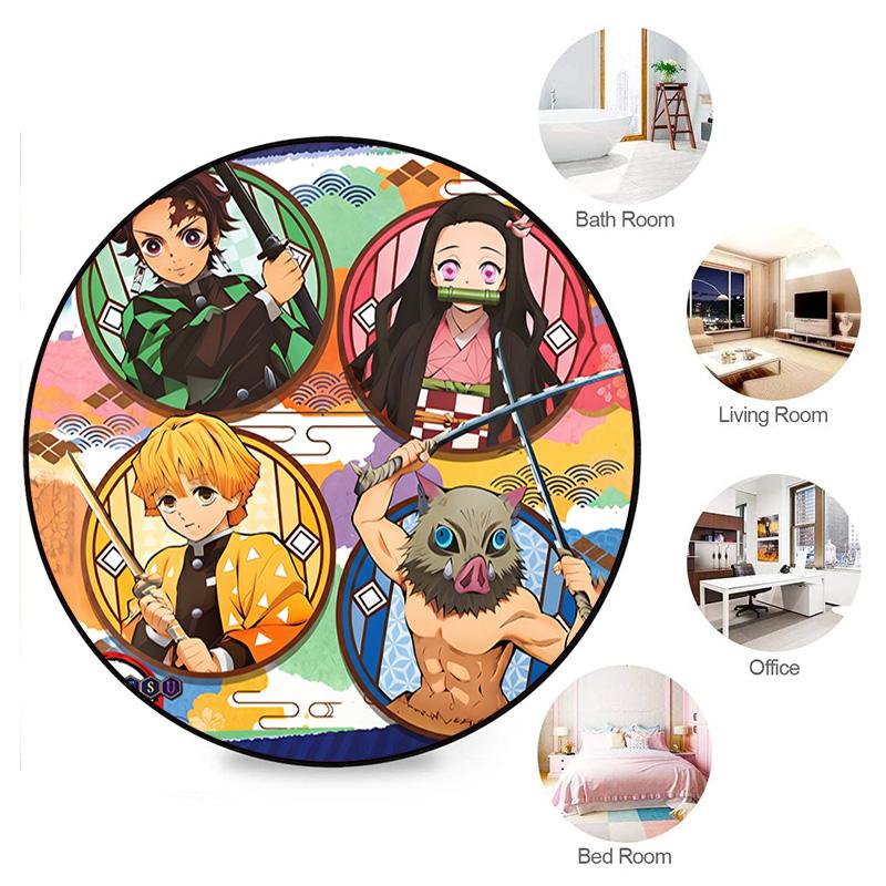 Classic Japanese-style Cartoon Demon Slayer Round Rug, Home Soft Decorative Anti-slip Yoga Mat and Chair Mat, Outdoor Floor Mat Carpet K6