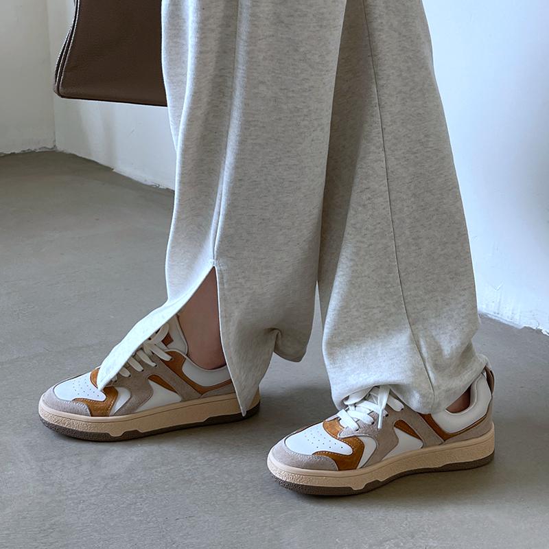 Cow Suede Spring Sneakers Platform Mixed Color Lace Up Rivets Women Casual Shoes