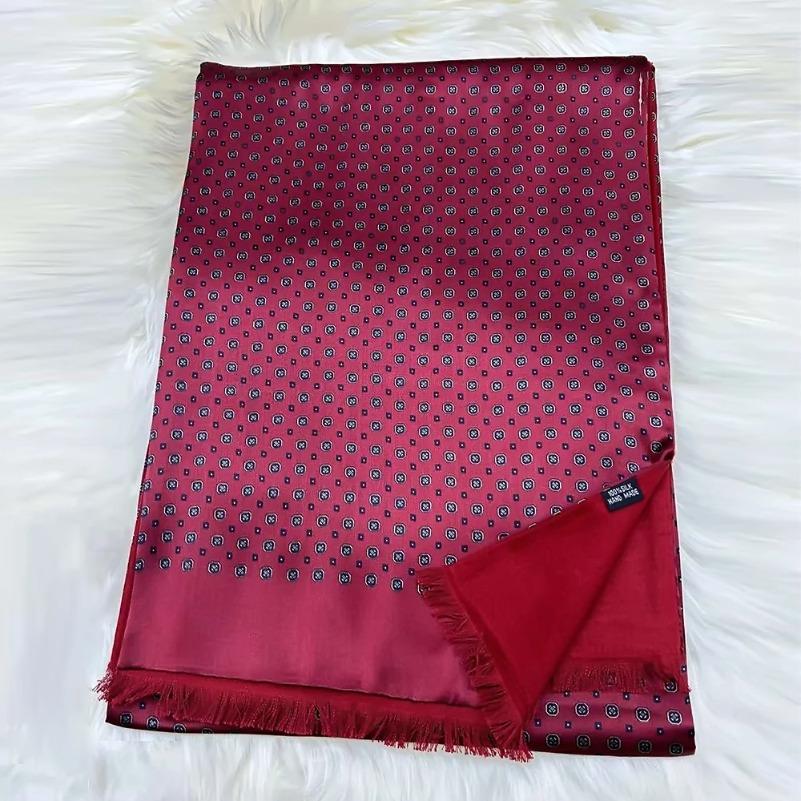 BYSIFA|Green Men's Mulberry Silk Scarf Thicken Fall Winter Silk Male Business Scarves Neck Cravats Printed Blue,Green,Wine Red