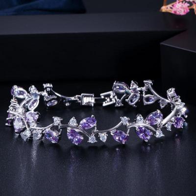 Bracciale rigido per bracciali tennis con zirconi color argento foglia elegante WWJ