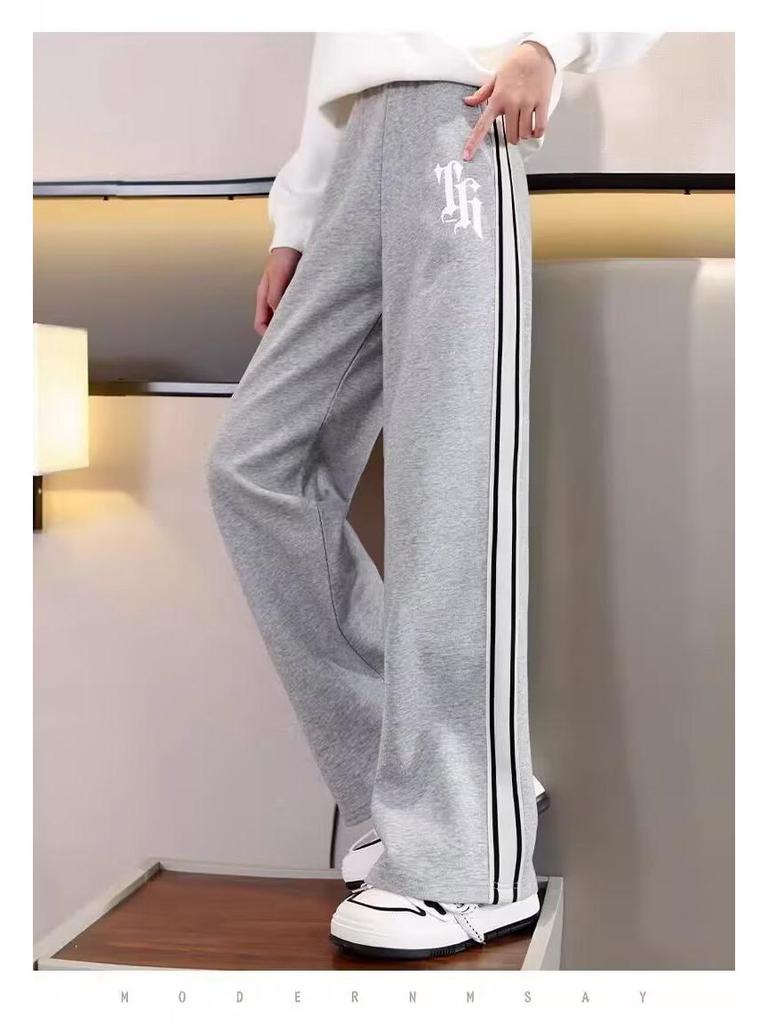 Dziewczęce spodnie z szerokimi nogawkami, podszyte polarem: Jesienno-zimowa odzież sportowa casualowa dla średnich i dużych dzieci