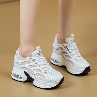 Atmungsaktive Sommerschuhe Damen Mode Sneaker Schnürschuhe Höhenerhöhend 8cm Damen Mesh Marke Weiße Schuhe