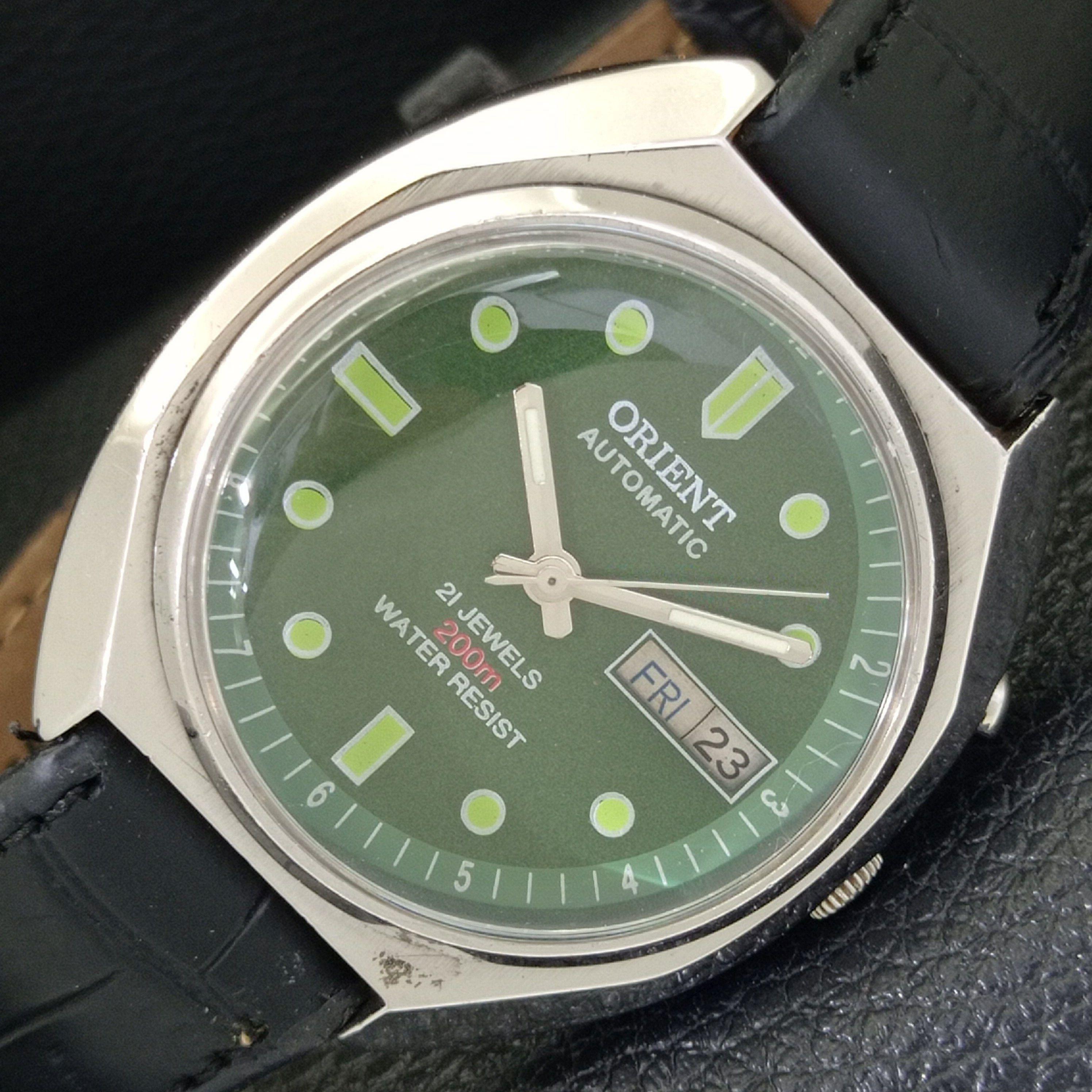 

VINTAGE ORIENT AUTOMATIC 48741 JAPAN MENS GREEN COLOR DIAL WATCH a700618-5 R204-a700618