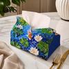 Multi Purpose Storage Leather Tissue Box Cover with Flowers Pattern, Foldable Desktop Organizer, Napkin Holder Case, Dining Room Facial Paper
