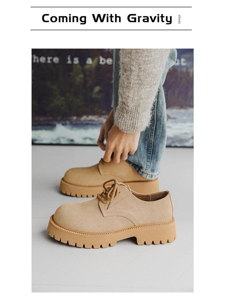 Men's Vintage Low-Top Derby Shoes, Autumn/Winter 2024 Martin Boots, Thick Sole, Versatile Style (Model: 66502-J)