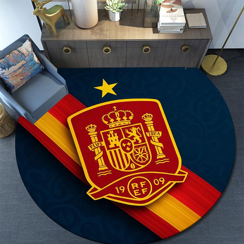 Spain football logo Round Rug, Non Slip Washable Circular Carpet For Living Room Bedroom Playroom, Sports Fan Decor, Holiday Birthday Gift