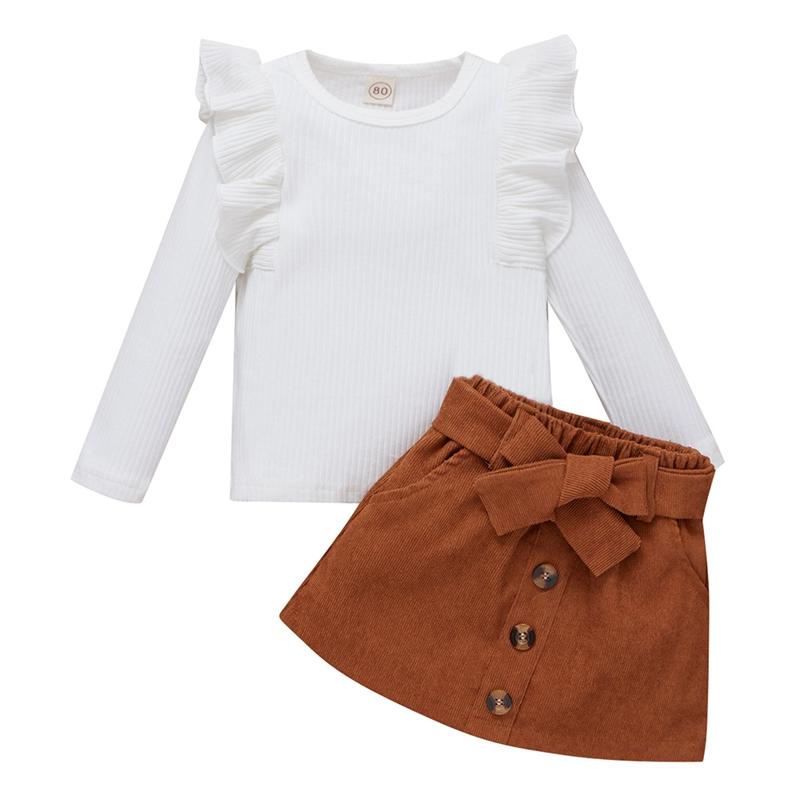 

Комплект из двух предметов: топ с длинными рукавами и вельветовая юбка для маленьких девочек 120