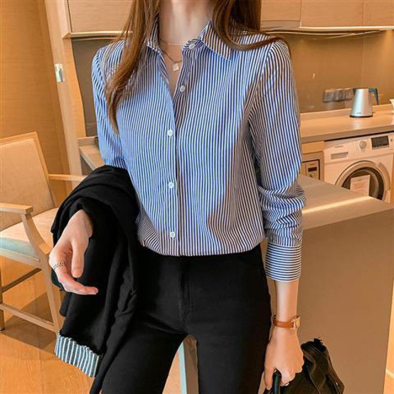 

2023 Early Autumn Women s Striped Long Sleeve Professional Shirt M