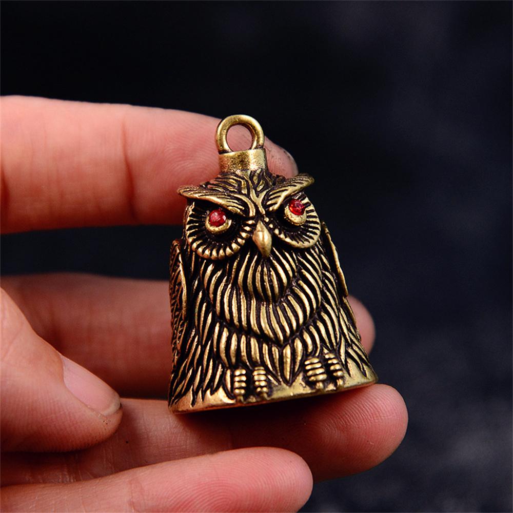 Owl Brass Bell Hand Carving Vintage Crafts Good Luck Ornament for DIY Keychain Wind Chime Doorbell Home Decor Gift