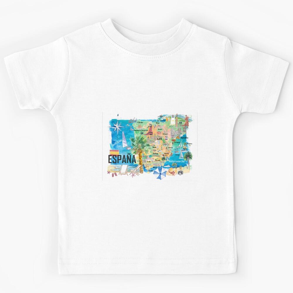 Spain Illustrated Country Travel Map with Main Roads and Highlights Kids T-Shirt 160
