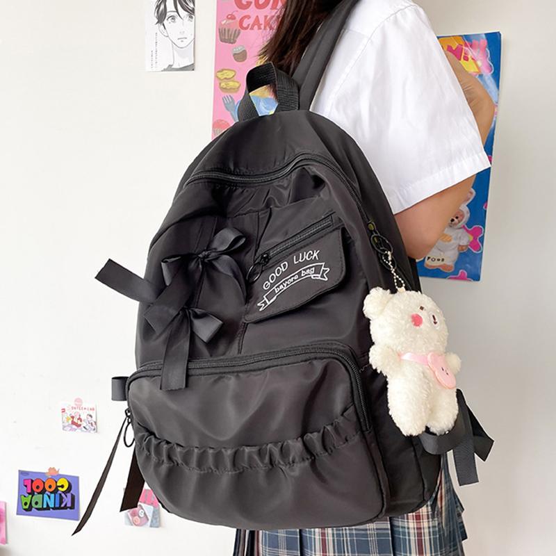 College Stijl Schattige Contrasterende Kleur Strik Geplooide Persoonlijkheid Studenten Rugzak Rugzak Voor Vrouwen Dames Handtas(Geen hanger)