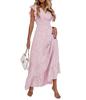 European & American Women's Fashion Spring/Summer 2025 V-Neck Waist-Hugging Long Dress Ruffle Elegant Style