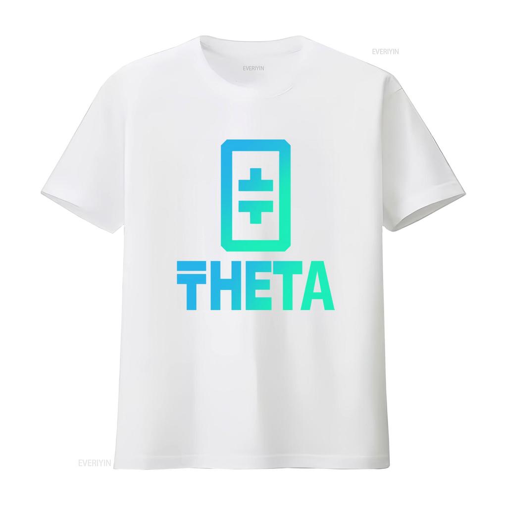 Theta Crypto Token Coin Print T Shirt Fashion Vintage Washed Soft Stretched Streetwear Casual Homme Comfortable Graphic