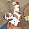 Retro style hand-woven flat-soled sandals women's 2025 summer outer wear new hollowed-out T-buckle Roman sandals