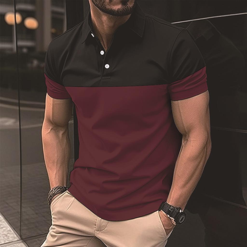 Men's Casual Polo Shirt with Button Up T-shirt Top