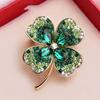Green Rhinestone Shiny Four Leaf Clover Brooch Pin, Versatile Accessory For Cardigan Coat Hat Perfect Fashion Gift For Women
