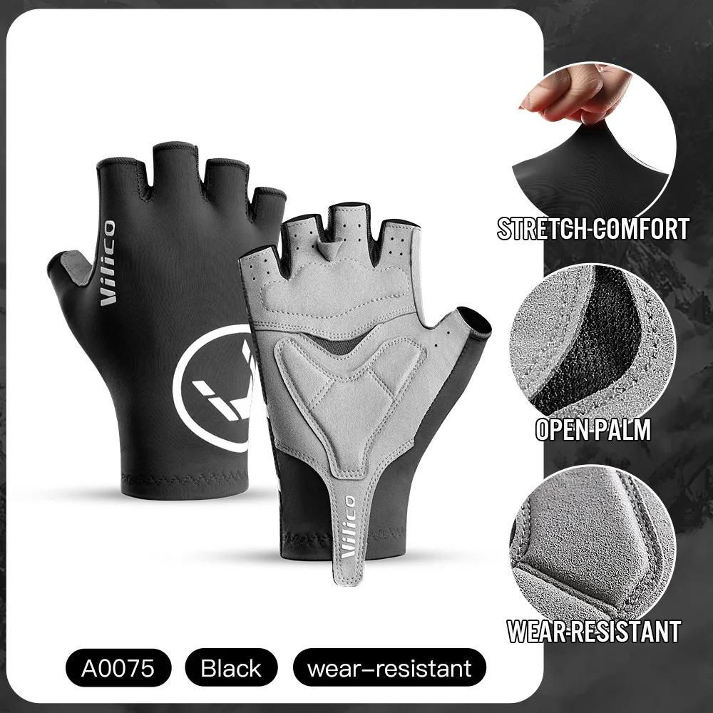 1Pair Breaking Wind Cycling Half Finger Gloves Anti-slip Bicycle Mittens Racing Road Bike Glove MTB Biciclet Guantes L zwart