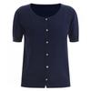 Shop   Women Scoop Neck Puff Sleeve Summer Short Sleeve Knit Cardigan Navy Bom W