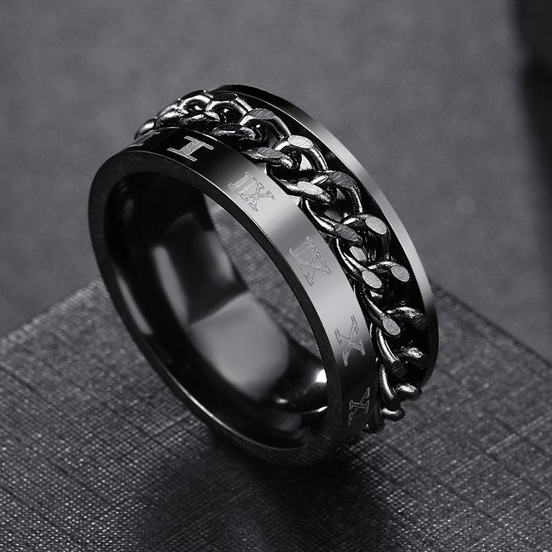 Spin Rotating Anxiety Fidget Titanium Rings For Men Colorful Stainless Steel Chain Finger Men Ring Punk Rock Hippie Accessory