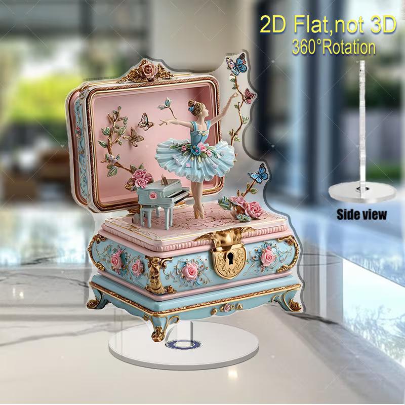 Ballerina Spieluhr Acryl Ständer 2D Flach 360° Drehung Vintage Ballett Tänzerin Figur Schreibtisch Deko Heim Dekoration Mädchen Geburtstagsgeschenk