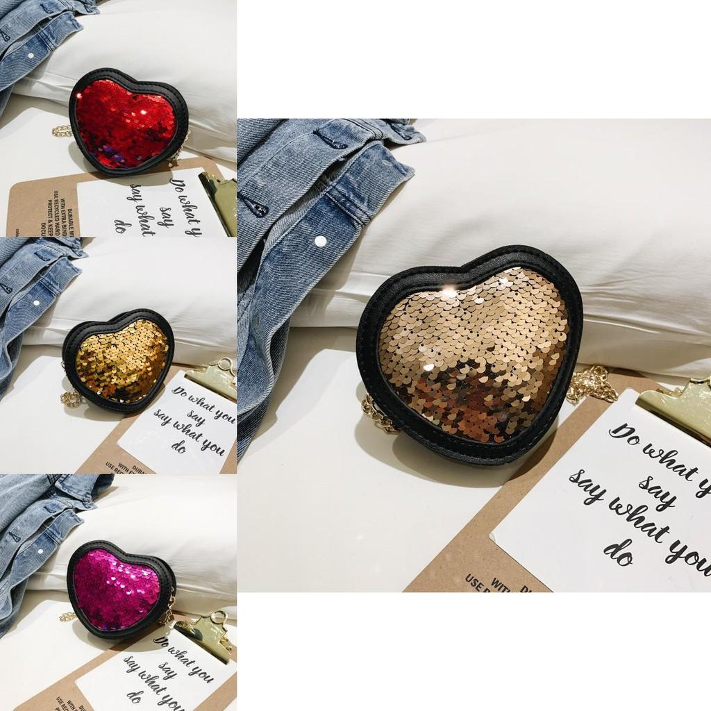 Stylish Heart Shaped Crossbody Bag For Children With Shimmering Reversible Sequins