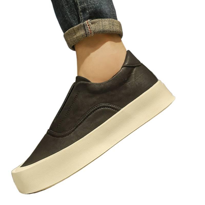 Leather Shoes Men's Autumn Leather Versatile High-end Men's Thick Soles Increase Height Leisure Business One Pedal White Board Shoes