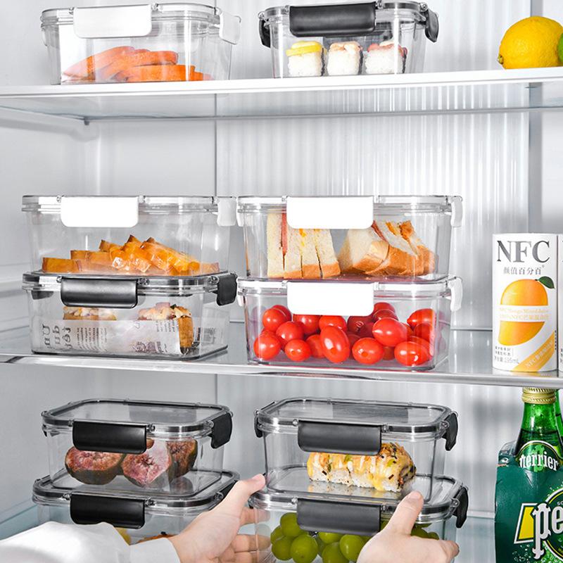 3 Größen Kühlschrank Aufbewahrungsbox Klar Versiegelt Rechteckig Frischhalteboxen Lebensmittel Gemüse Obst Lunchbox Küchenorganisator