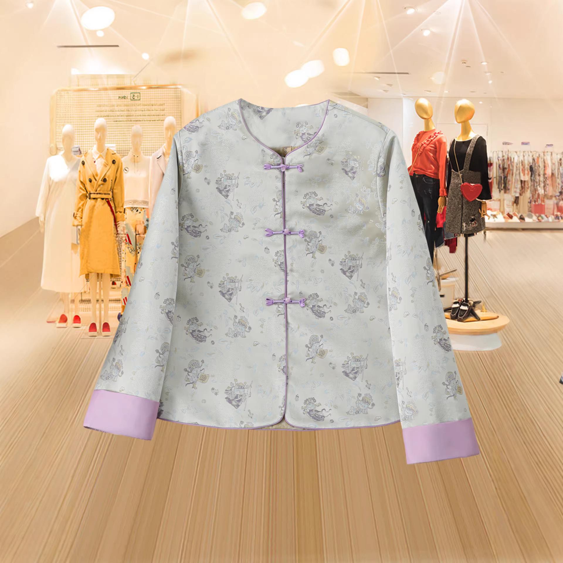 

Elegant Jacquard Tang Suit Jacket: New Chinese-Style Color-Blocked Long-Sleeve Top for Spring M (recommended for 42.5-52.5 kg) чёрный