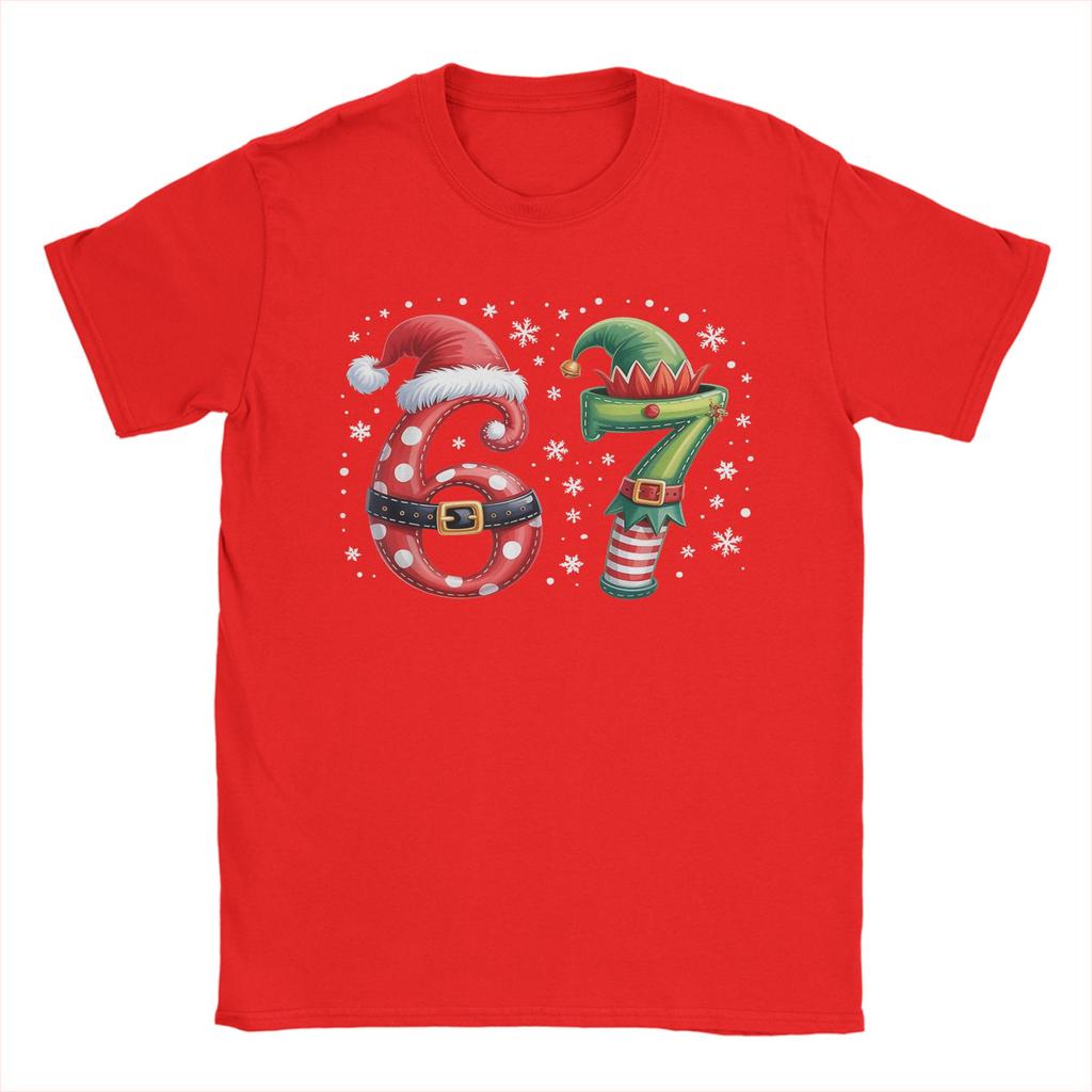 Christmas 67 Meme Six Seven Men T Shirt  Novelty Tee Shirt Short Sleeve Round Collar T-Shirts Cotton Summer Tops