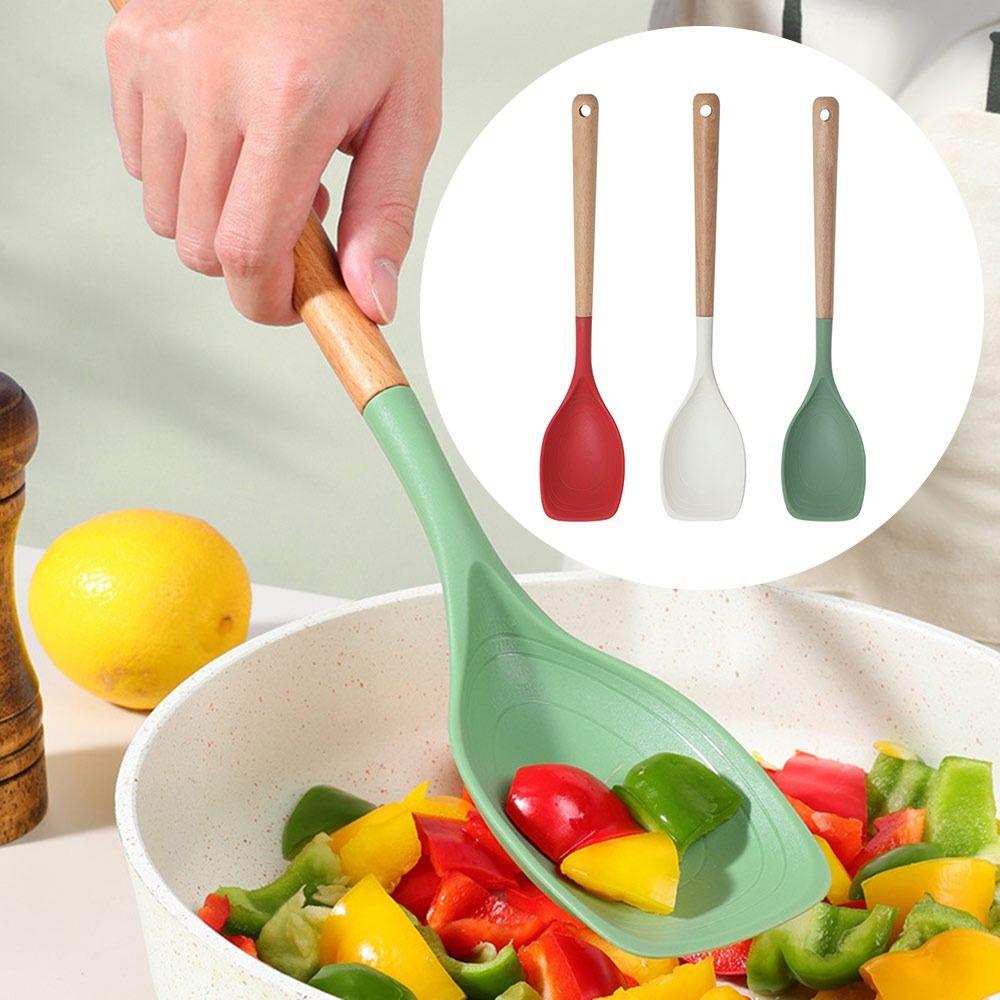 Heat Resistant Silicone Spatula Non Stick Kitchen Gadgets Shovel Soup Spoon Ladle Wooden Handle Kitchen Cooking Utensils