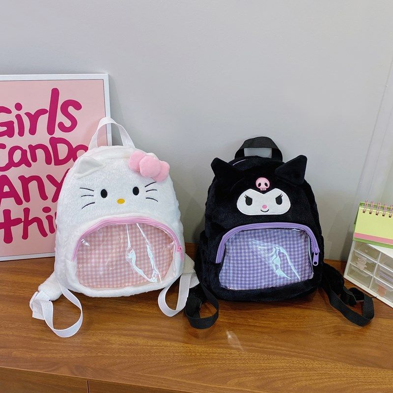 Backpack Sanrio Cinnamoroll Kuromi Plush Large Capacity Cute Cartoon Kawaii Shoulder Bag For Girls Student School Travel Daily