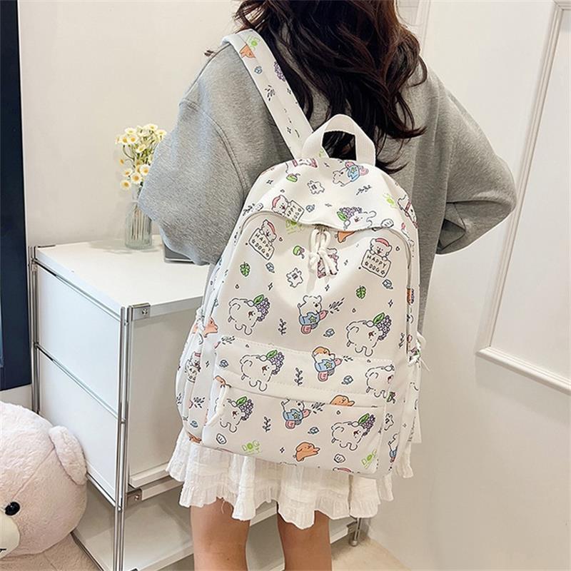 Cute Line Puppy Dog Print Backpack Large Capacity Schoolbag  Delicate Personality Trendy Student Bags Casual Travel Bags